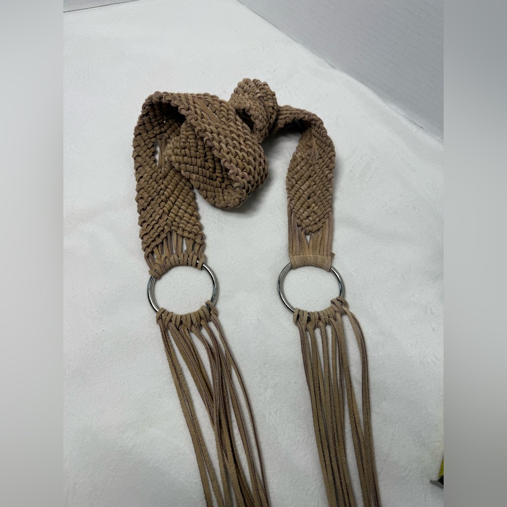 Bohemian Tan Woven Belt with Fringe